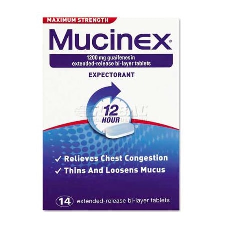 Reckitt Benckiser Mucinex 63824-02314 Max Strength Expectorant, 14 Tablets per Bottle 63824-02314